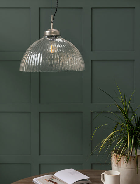 Garden Trading Fovant Glass Pendant Light Satin Nickel Finish Large