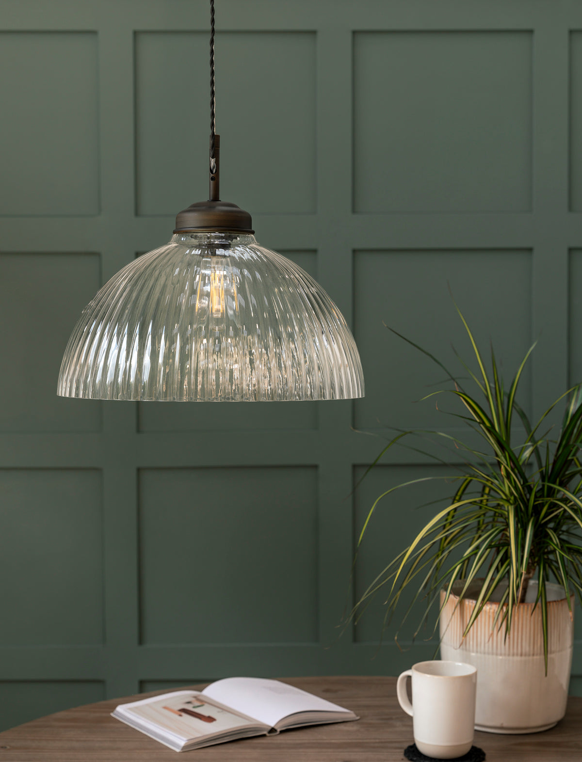 Garden Trading Fovant Glass Pendant Light Antique Bronze Finish Large
