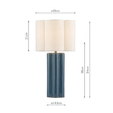 Dar Fiyan Table Lamp Blue Ceramic and Antique Brass With Scallop LInen Shade
