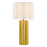 Dar Fiyan Table Lamp Yellow Ceramic and Antique Brass With Scallop LInen Shade