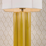 Dar Fiyan Table Lamp Yellow Ceramic and Antique Brass With Scallop LInen Shade