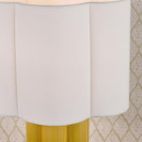 Dar Fiyan Table Lamp Yellow Ceramic and Antique Brass With Scallop LInen Shade