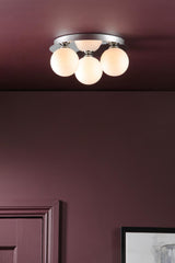 Dar Foley 3 Light Flush Polished Chrome and Opal Glass