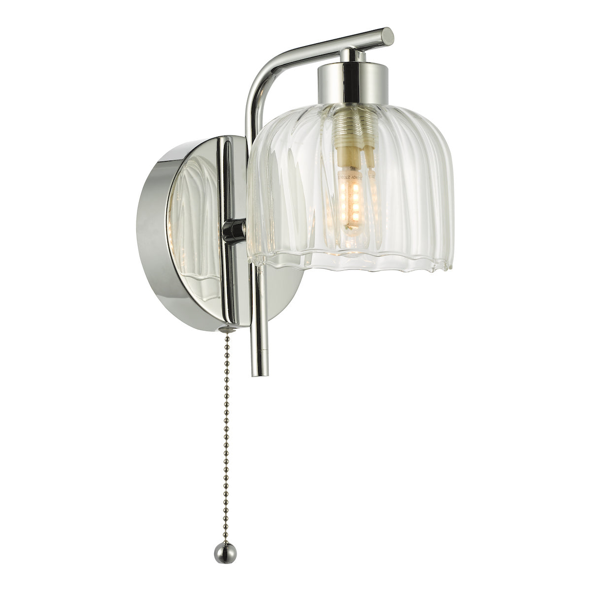 Dar Forseti Bathroom Wall Light Polished Chrome and Glass IP44