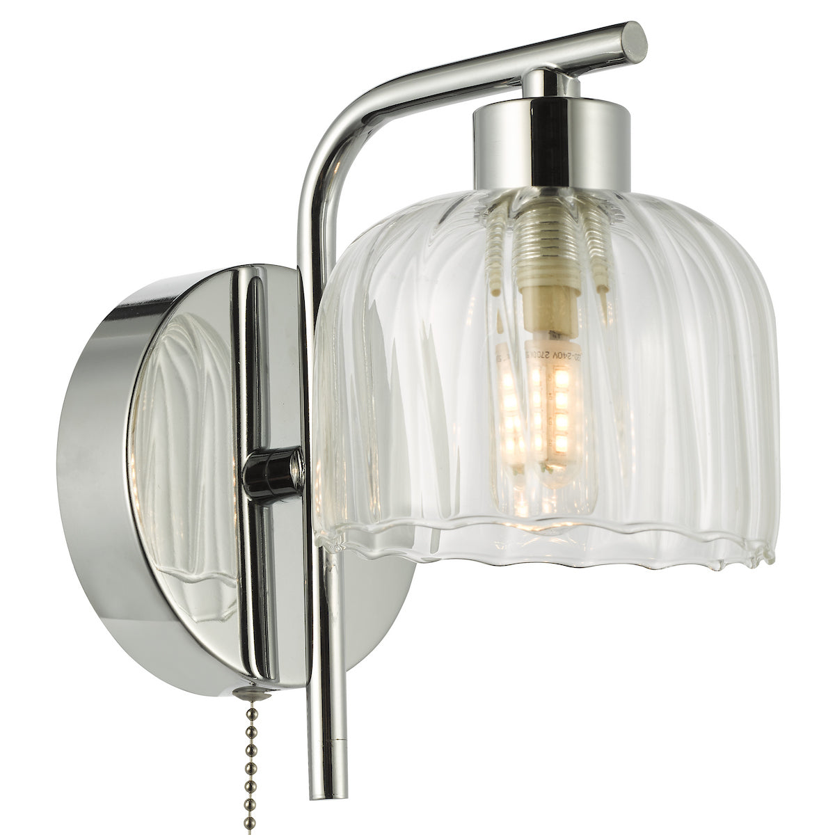 Dar Forseti Bathroom Wall Light Polished Chrome and Glass IP44