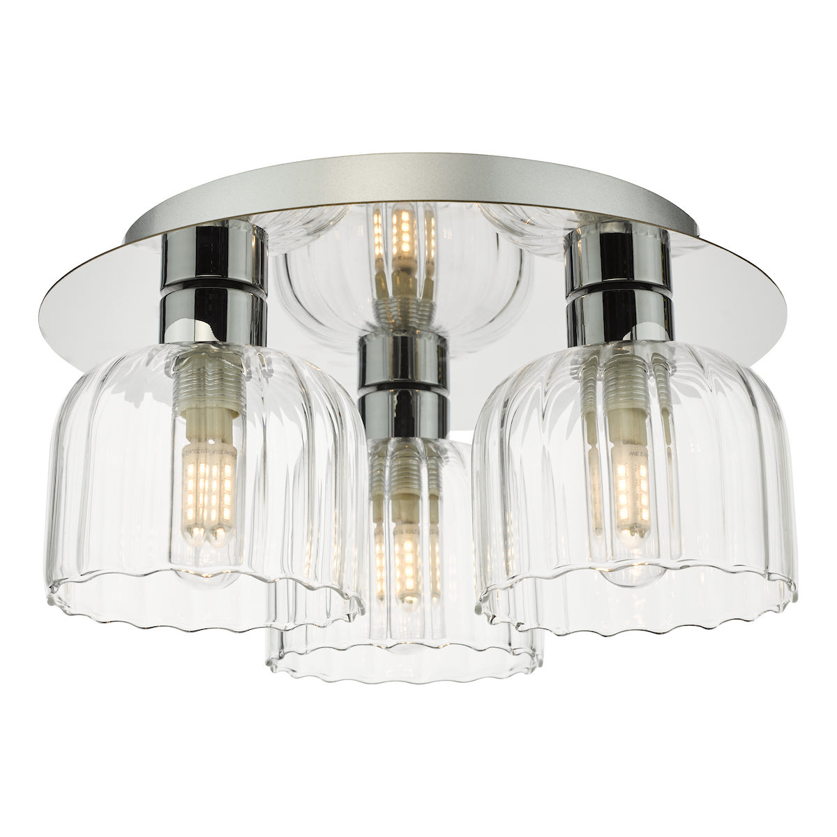 Dar Forseti 3 Light Bathroom Flush Light Polished Chrome and Glass IP44