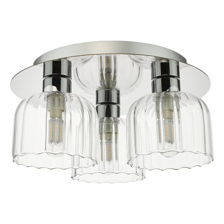 Dar Forseti 3 Light Bathroom Flush Light Polished Chrome and Glass IP44