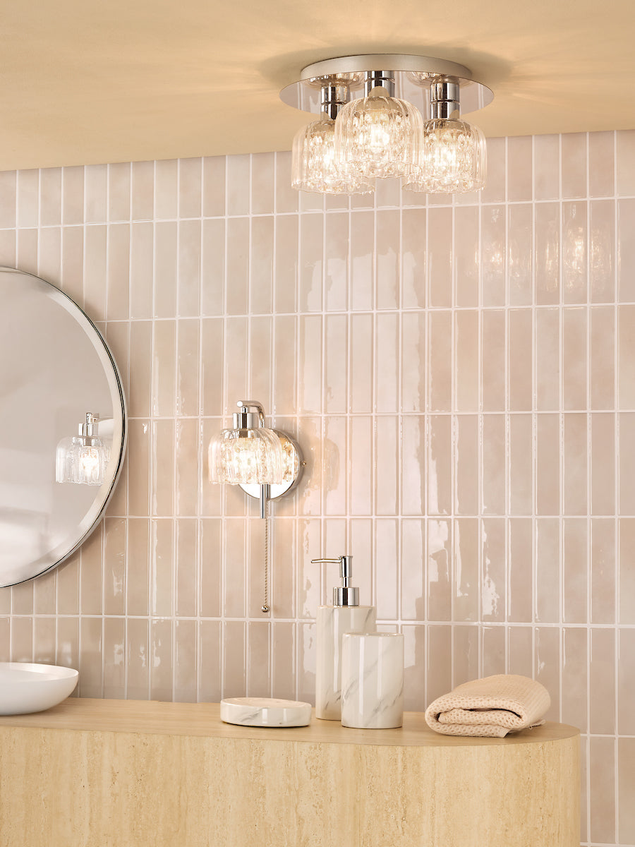 Dar Forseti 3 Light Bathroom Flush Light Polished Chrome and Glass IP44