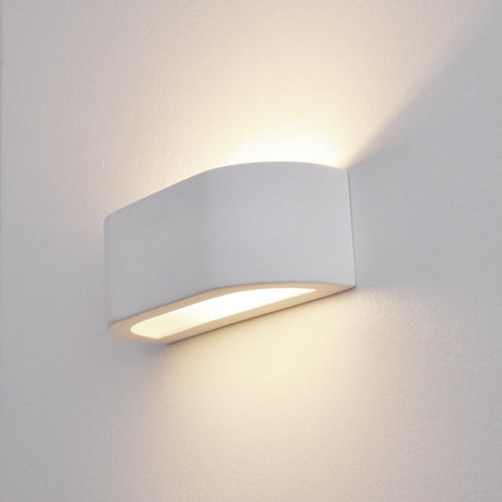 White wall-mounted LED light fixture on a plain wall