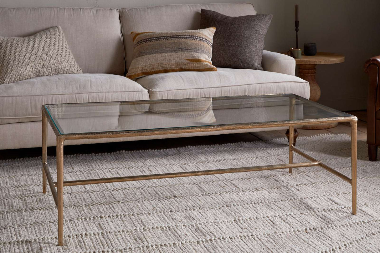 Nkuku Gilasi Cast Metal & Glass Coffee Table Antique Brass