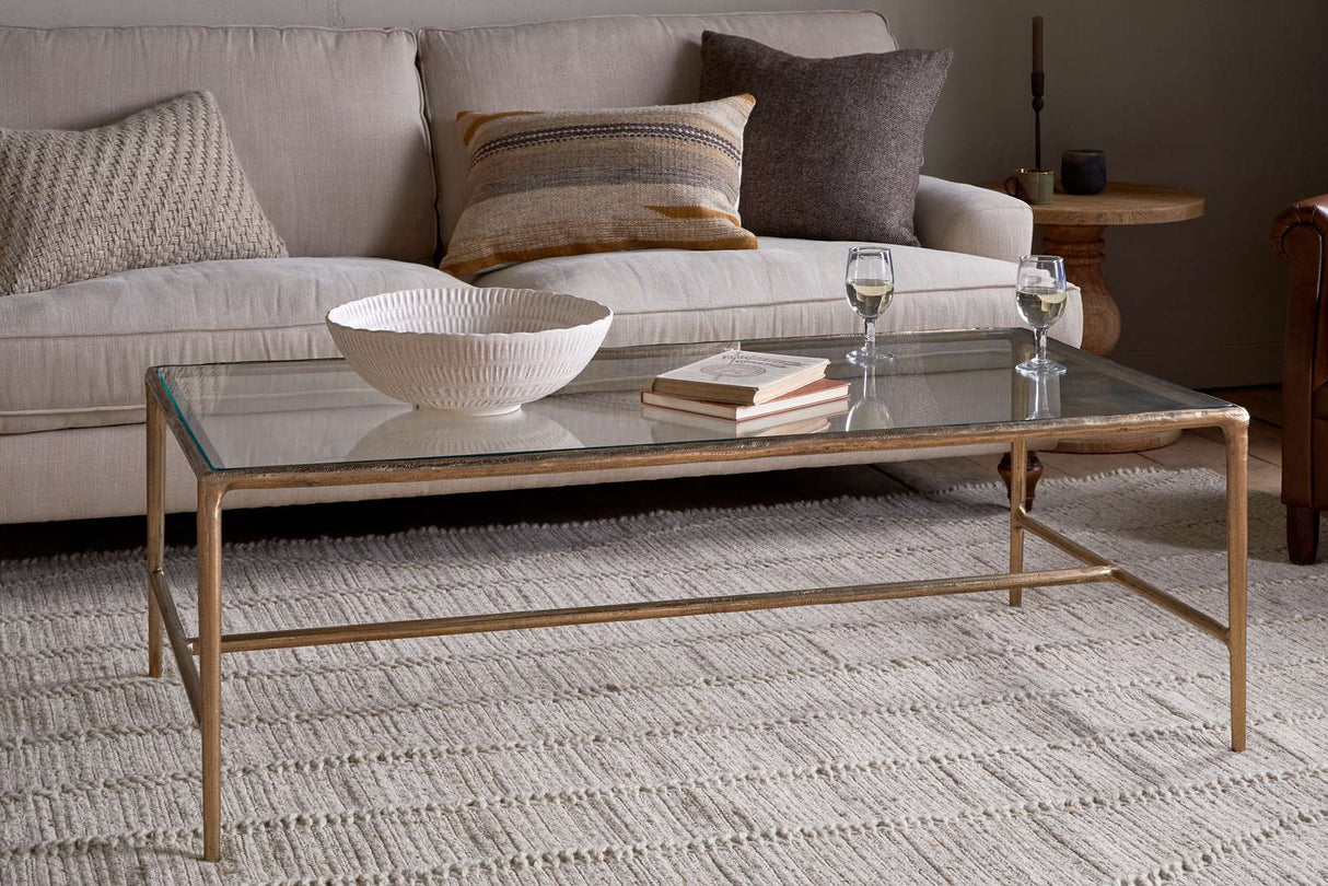 Nkuku Gilasi Cast Metal & Glass Coffee Table Antique Brass