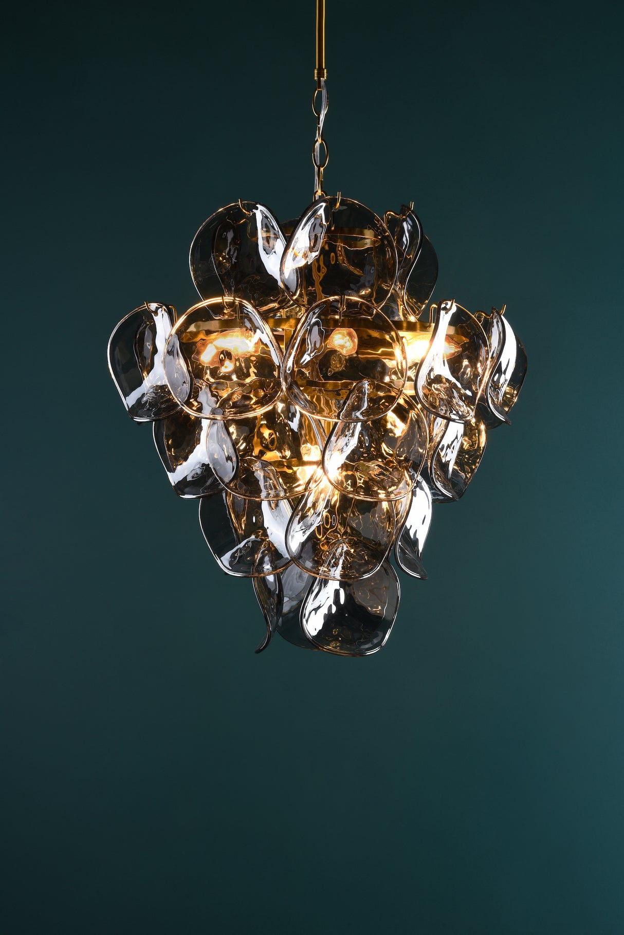 Dar Genoa 8 Light Pendant Chandelier Natural Brass and Smoked Glass