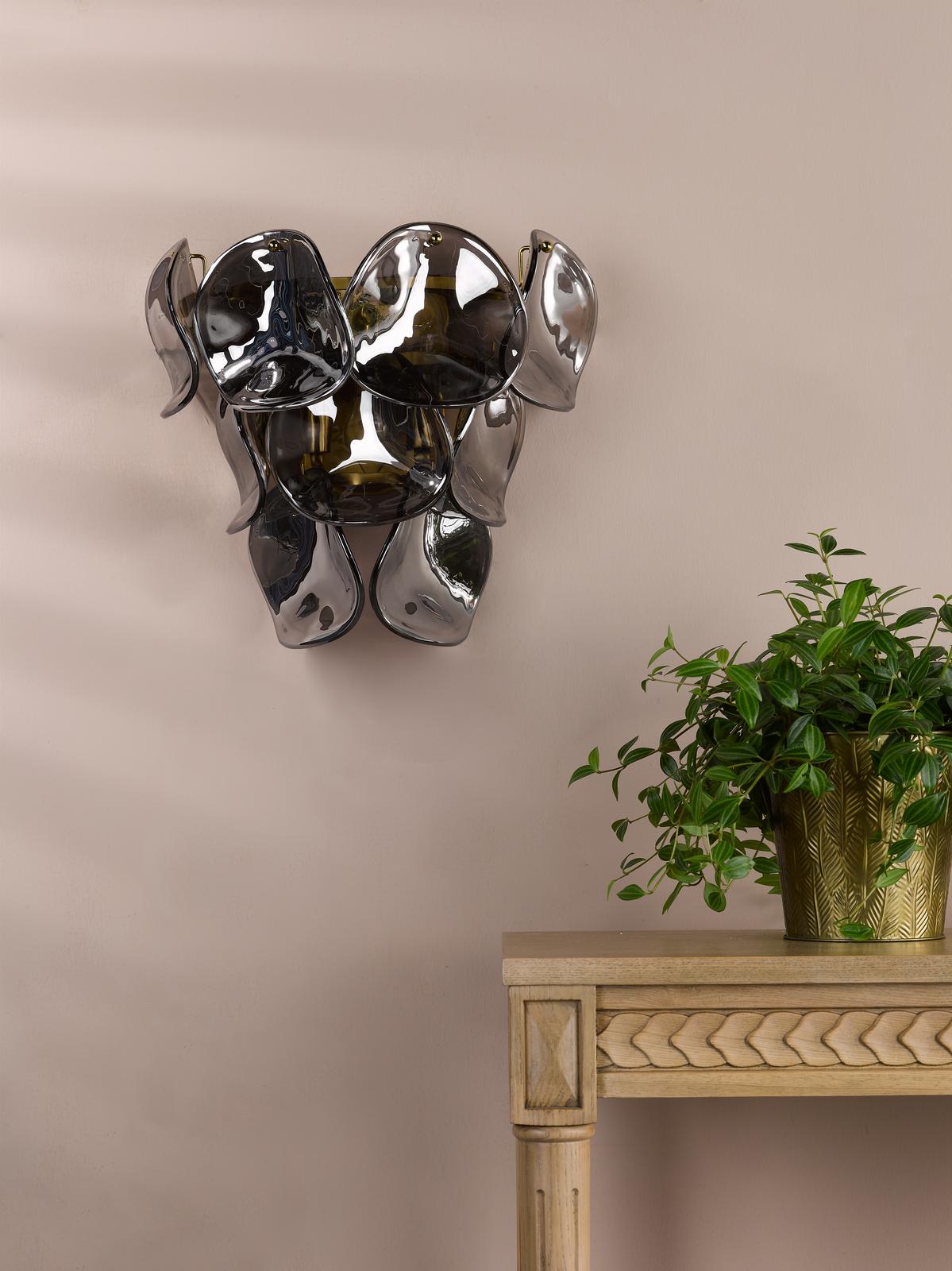 Dar Genoa 3 Light Wall Light Natural Brass and Smoked Glass