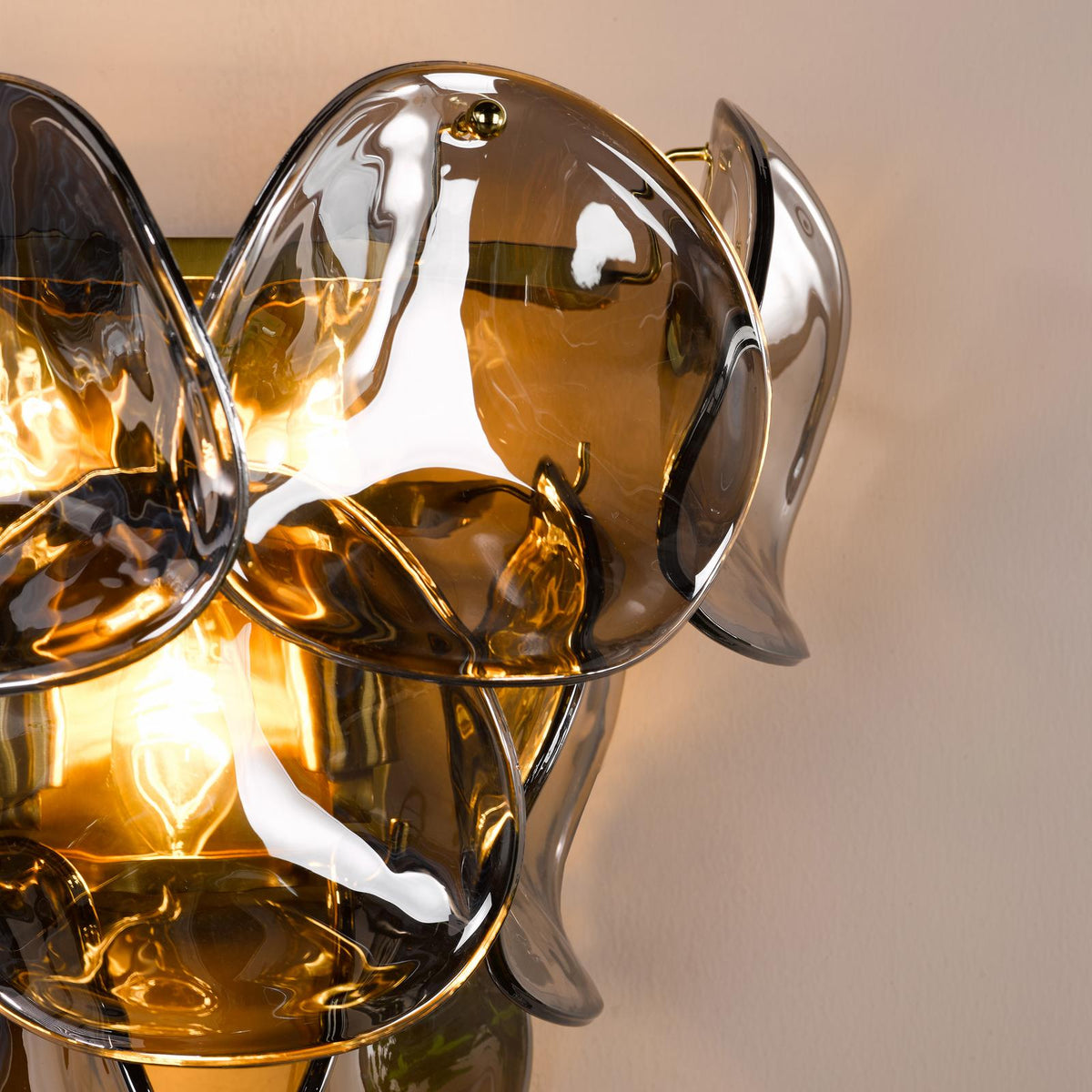 Dar Genoa 3 Light Wall Light Natural Brass and Smoked Glass
