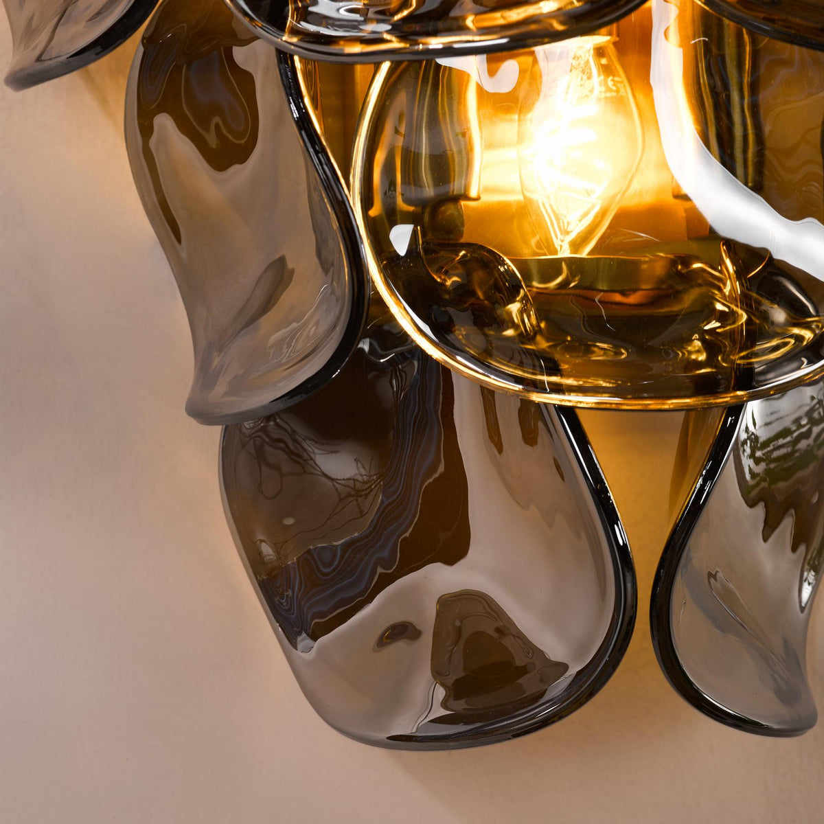 Dar Genoa 3 Light Wall Light Natural Brass and Smoked Glass