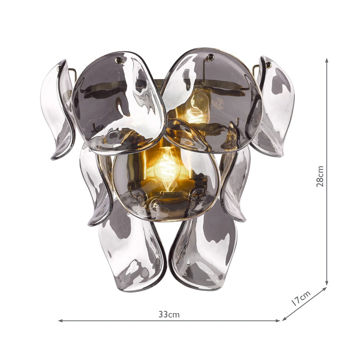 Dar Genoa 3 Light Wall Light Natural Brass and Smoked Glass
