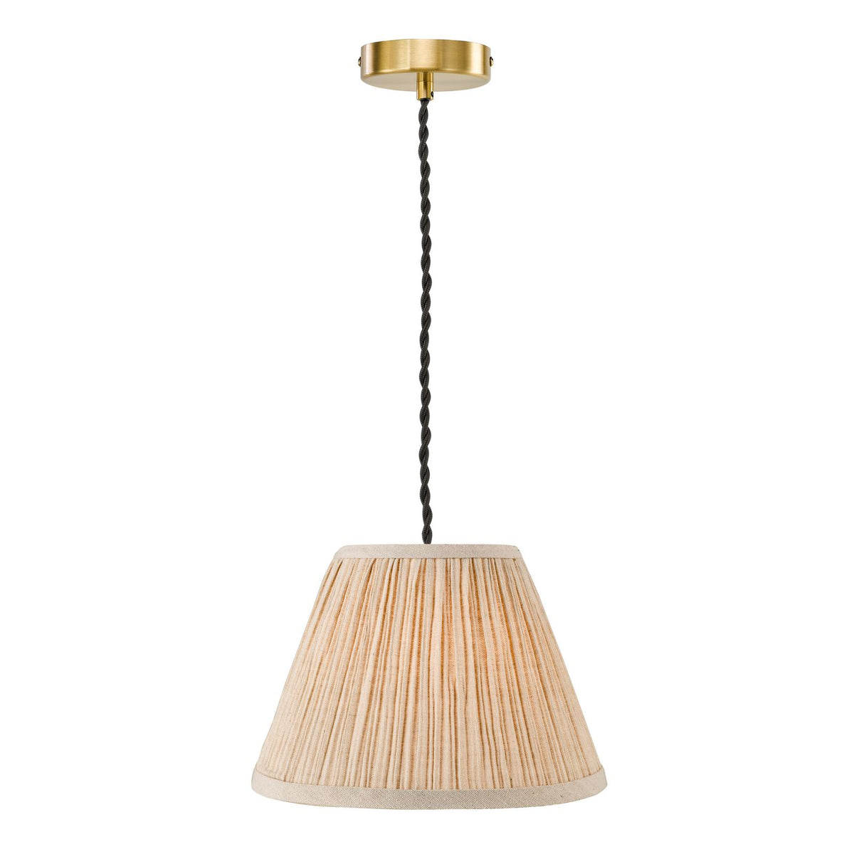 Dar George Pendant Natural Brass with Natural Linen Pleated Shade