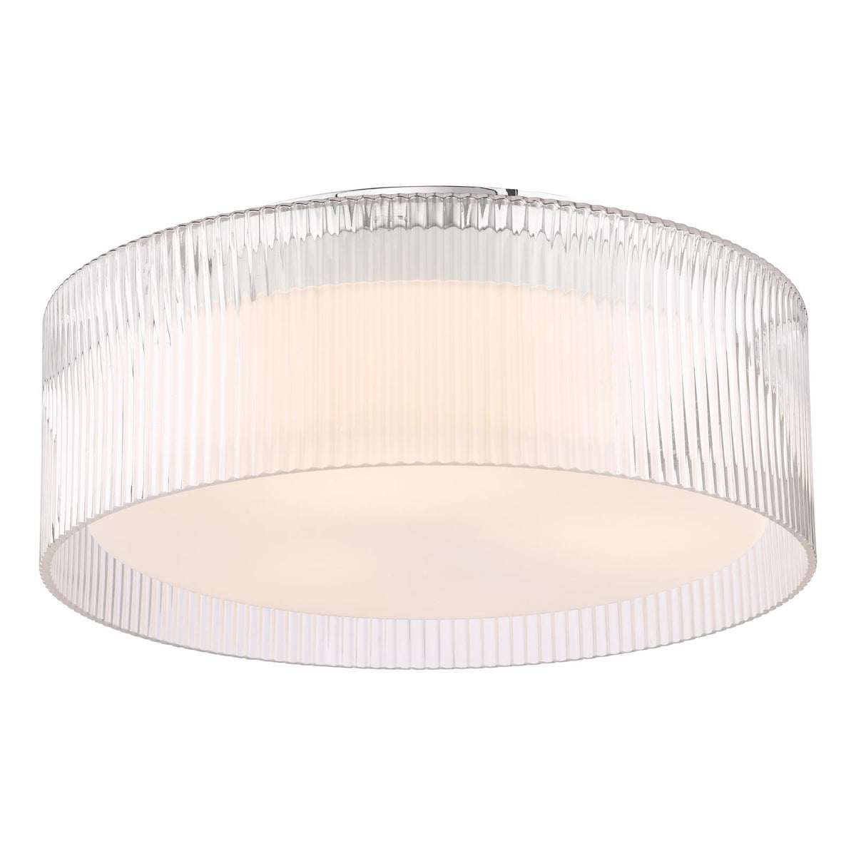 Dar Geryon 3 Light Bathroom Ceiling Light Polished Chrome and Ribbed Glass IP44