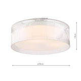 Dar Geryon 3 Light Bathroom Ceiling Light Polished Chrome and Ribbed Glass IP44