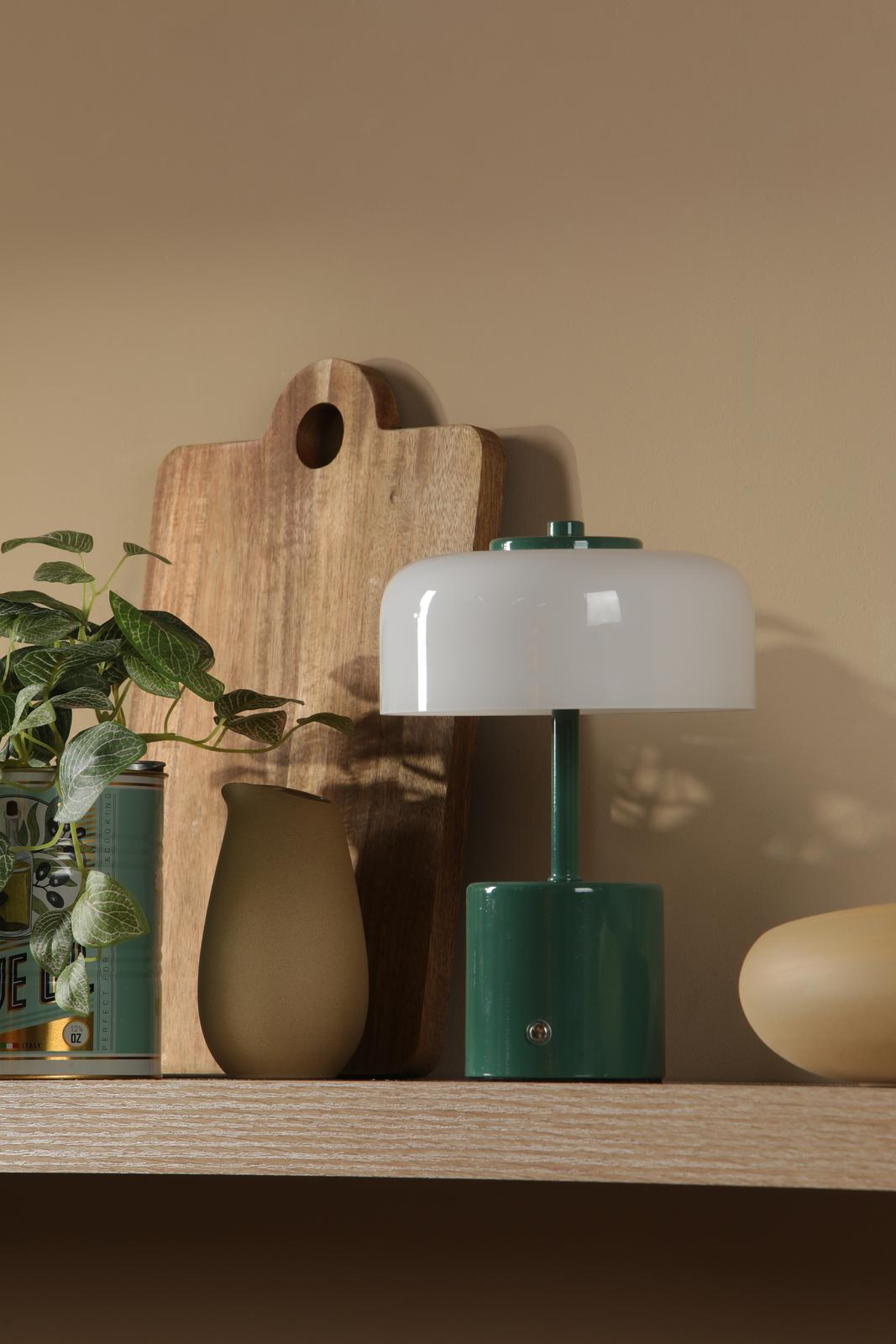 Dar Gidget Rechargeable Table Lamp Green and Opal Glass LED