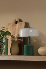Dar Gidget Rechargeable Table Lamp Green and Opal Glass LED