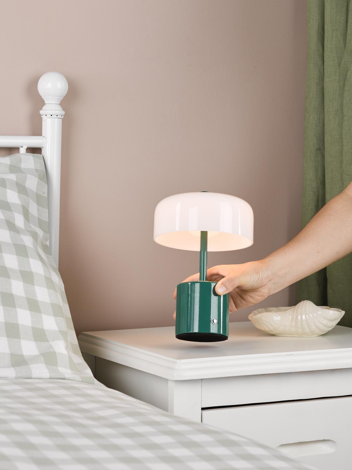 Dar Gidget Rechargeable Table Lamp Green and Opal Glass LED