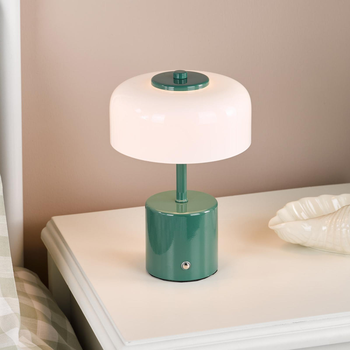 Dar Gidget Rechargeable Table Lamp Green and Opal Glass LED