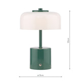 Dar Gidget Rechargeable Table Lamp Green and Opal Glass LED
