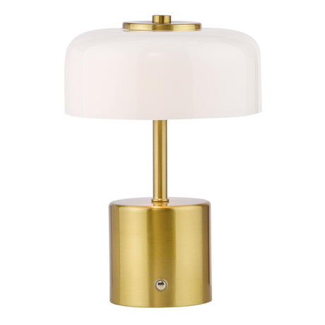 Dar Gidget Rechargeable Table Lamp Natural Brass and Opal Glass LED