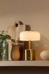 Dar Gidget Rechargeable Table Lamp Natural Brass and Opal Glass LED