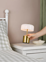 Dar Gidget Rechargeable Table Lamp Natural Brass and Opal Glass LED