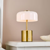 Dar Gidget Rechargeable Table Lamp Natural Brass and Opal Glass LED