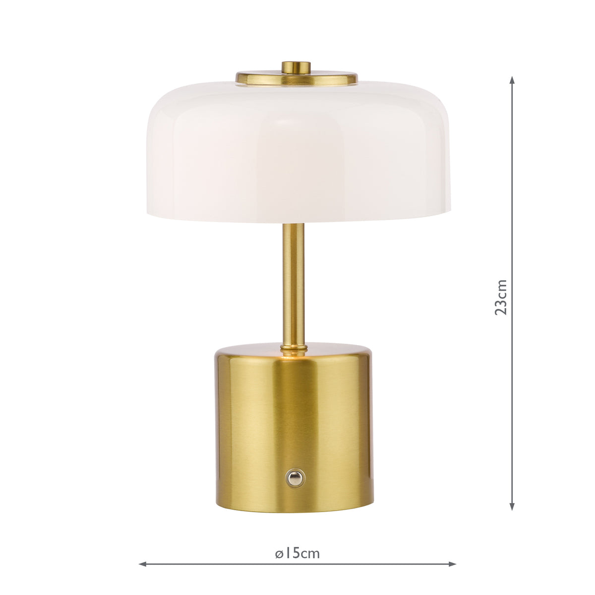 Dar Gidget Rechargeable Table Lamp Natural Brass and Opal Glass LED