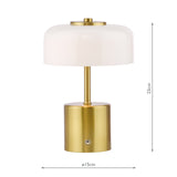 Dar Gidget Rechargeable Table Lamp Natural Brass and Opal Glass LED