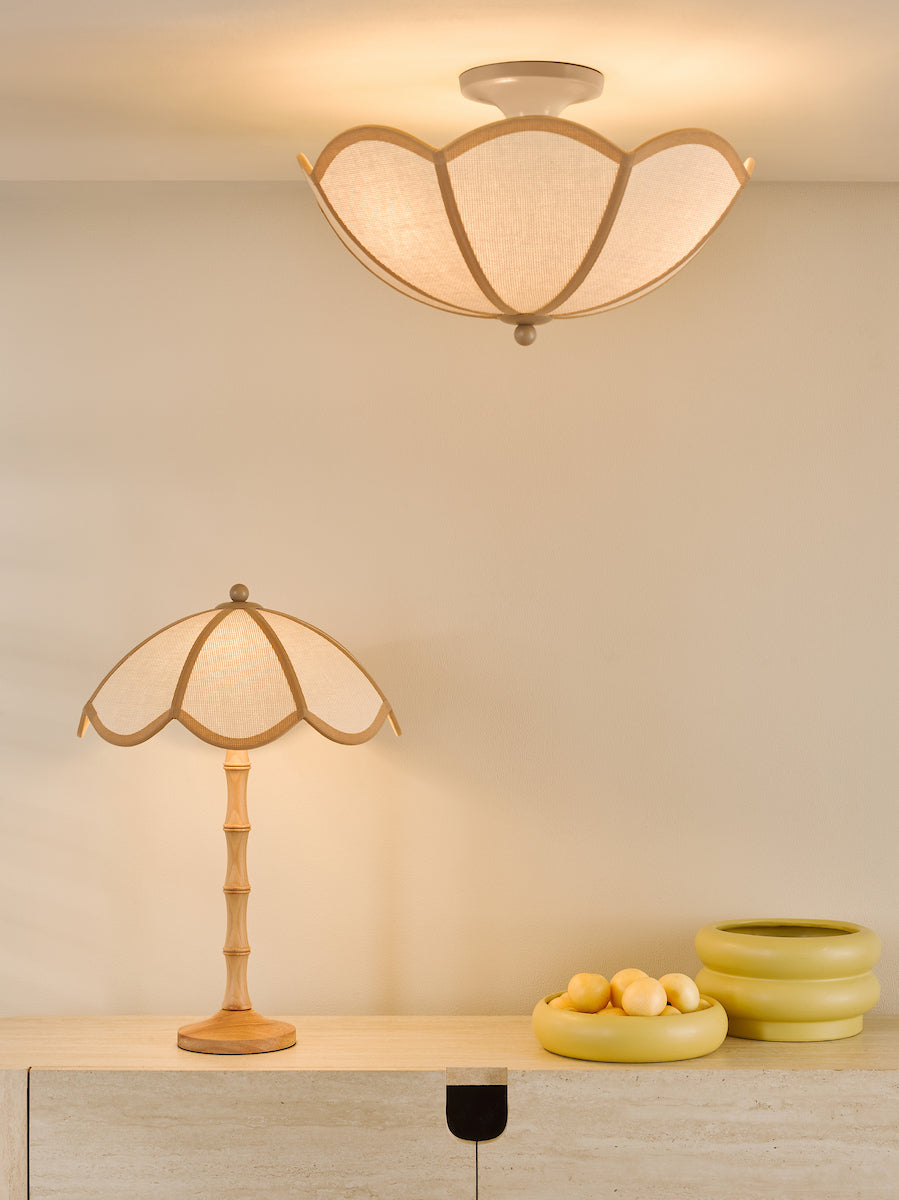 Dar Giuliana 2 Light Table Lamp Wood with Rattan Shade