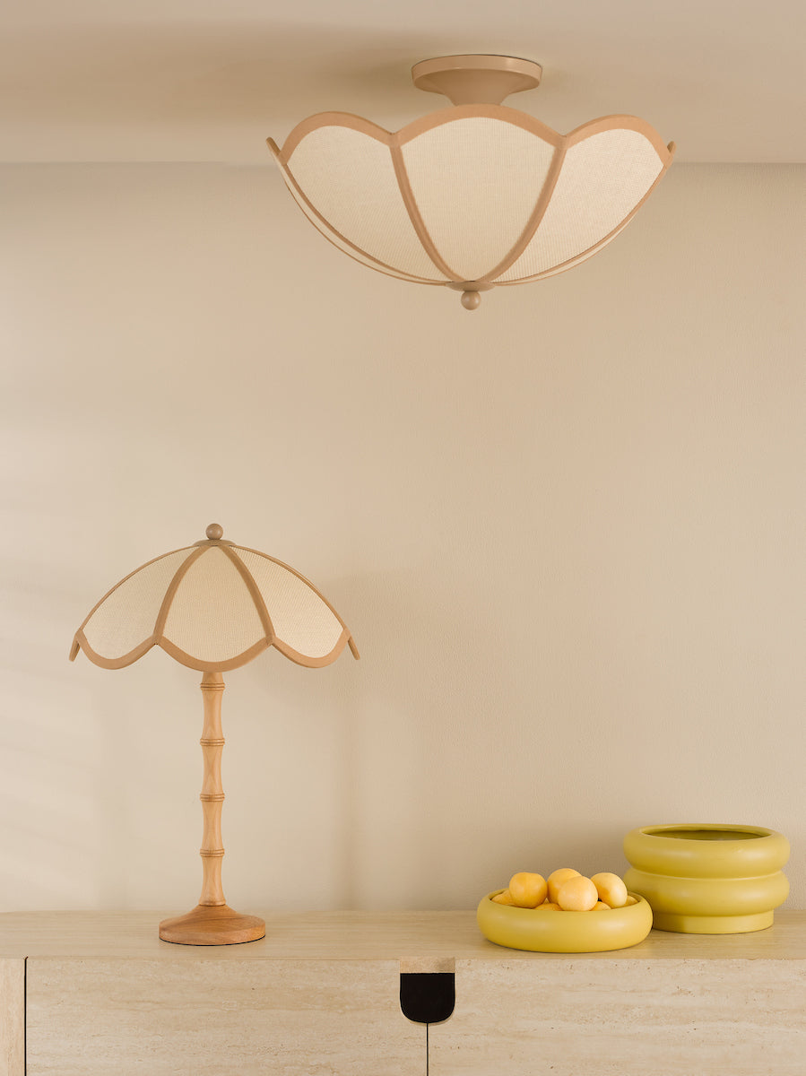 Dar Giuliana 2 Light Table Lamp Wood with Rattan Shade