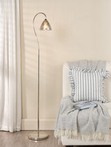 Dar Glynis Floor Lamp Polished Nickel and Smoked Ribbed Glass