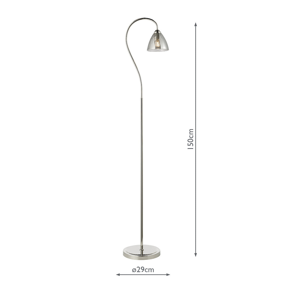 Dar Glynis Floor Lamp Polished Nickel and Smoked Ribbed Glass