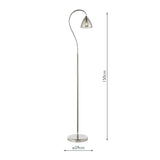 Dar Glynis Floor Lamp Polished Nickel and Smoked Ribbed Glass