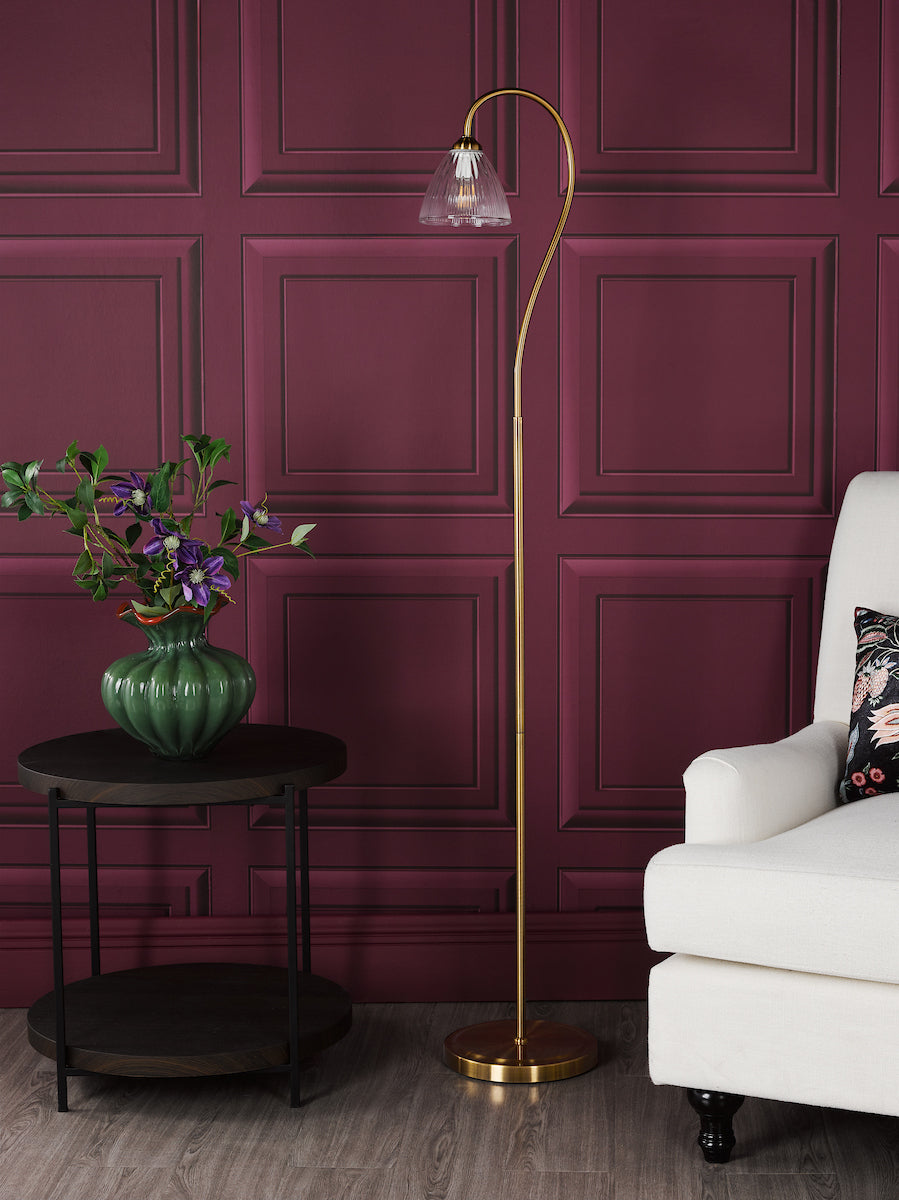 Dar Glynis Floor Lamp Antique Bronze and Ribbed Glass