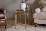 Nkuku Gilasi Cast Metal & Glass Nesting Side Tables Antique Brass (Set of 2)