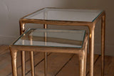Nkuku Gilasi Cast Metal & Glass Nesting Side Tables Antique Brass (Set of 2)