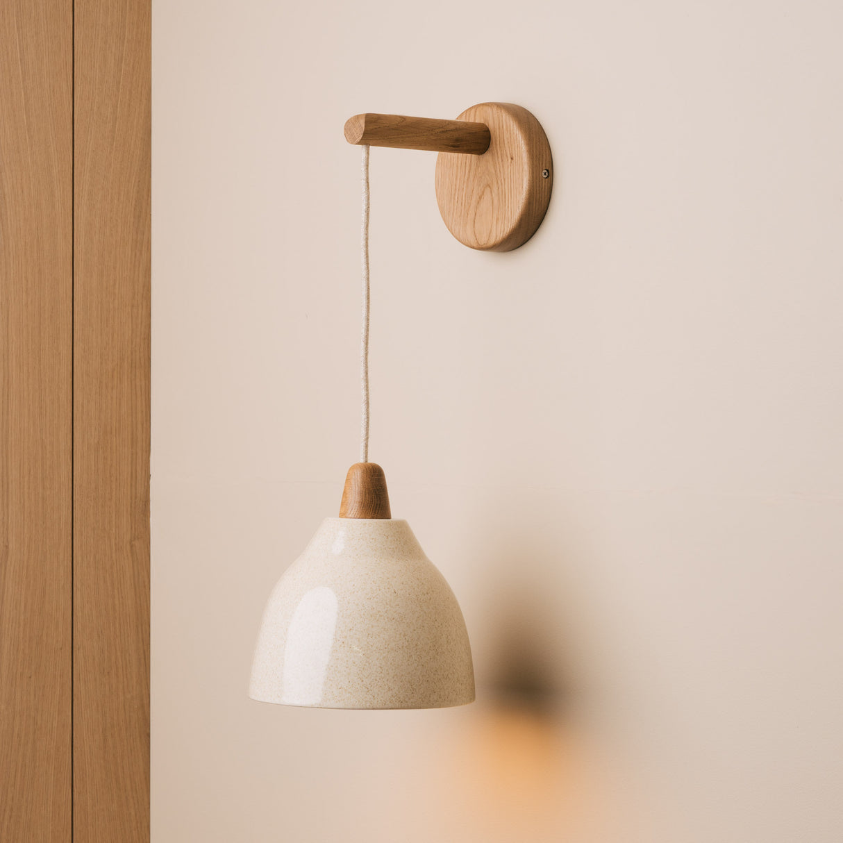 Studio Haran Element Hanging Wall Light in Ceramic and Oak