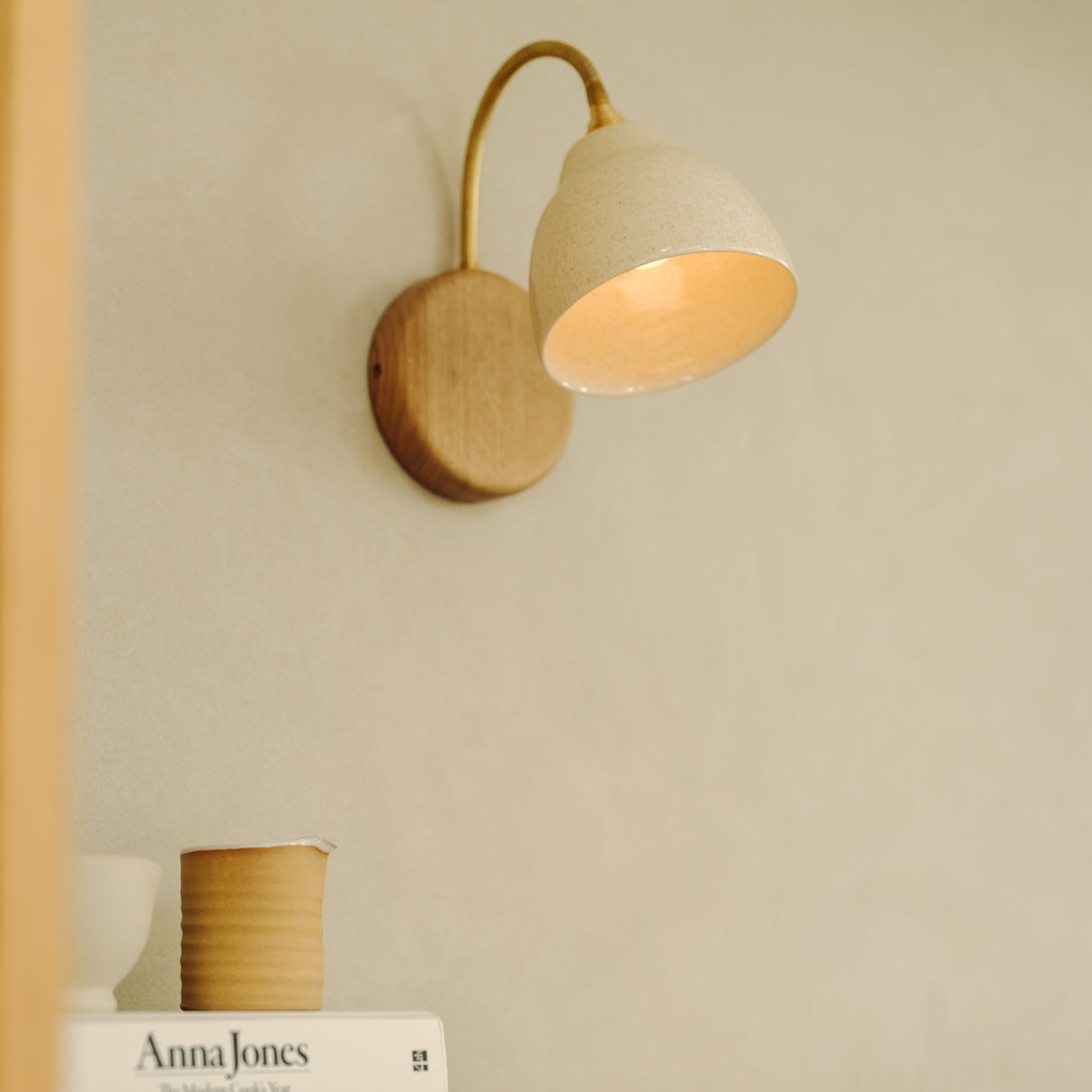 Studio Haran Flex Wall Light in Brass/Nickel, Ceramic and Oak