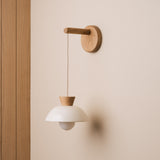 Studio Haran Small Dawn Hanging Wall Light in Ceramic and Oak