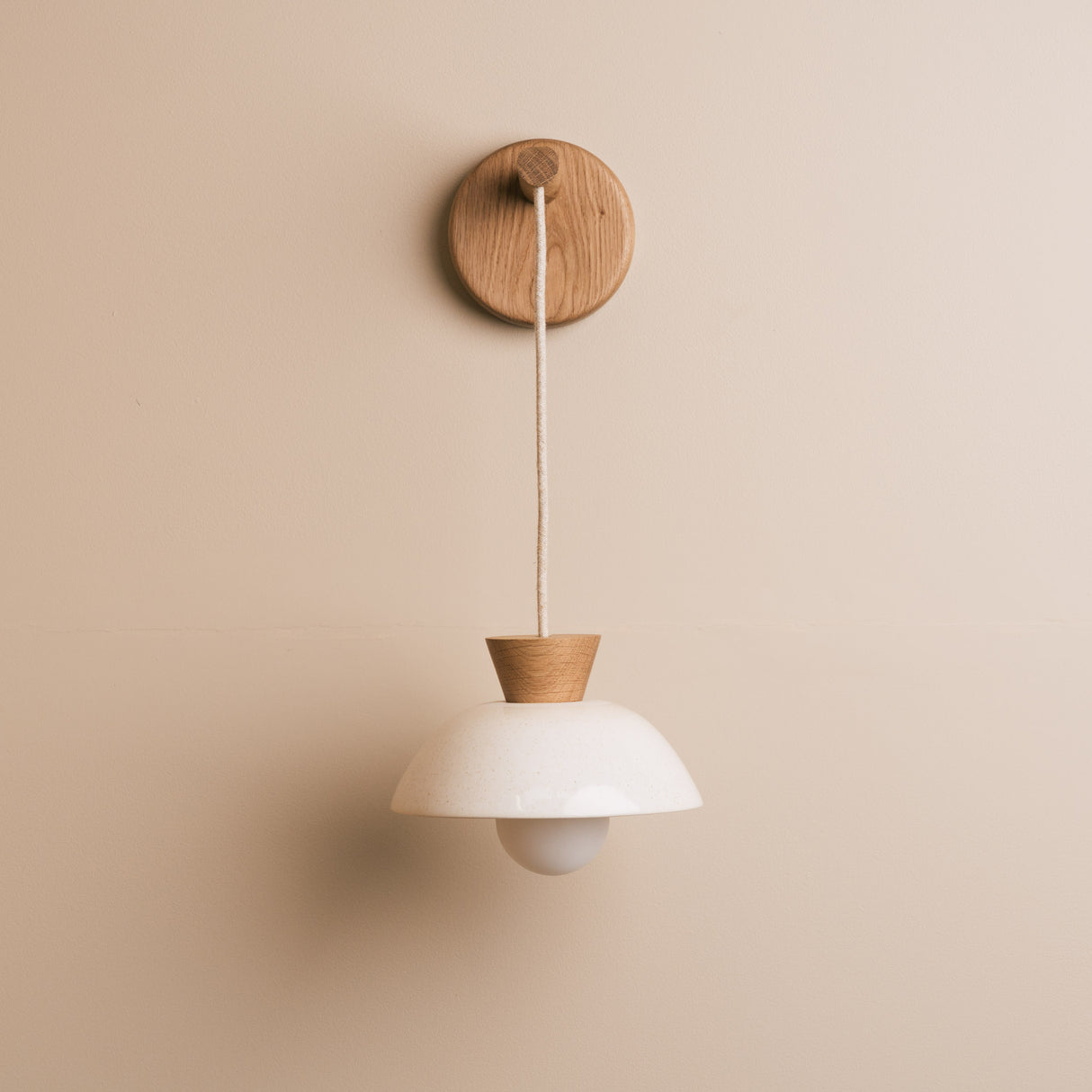 Studio Haran Small Dawn Hanging Wall Light in Ceramic and Oak