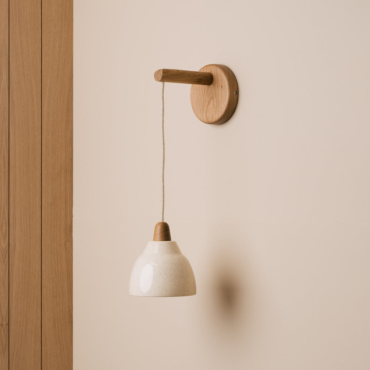 Studio Haran Small Element Hanging Wall Light in Ceramic and Oak