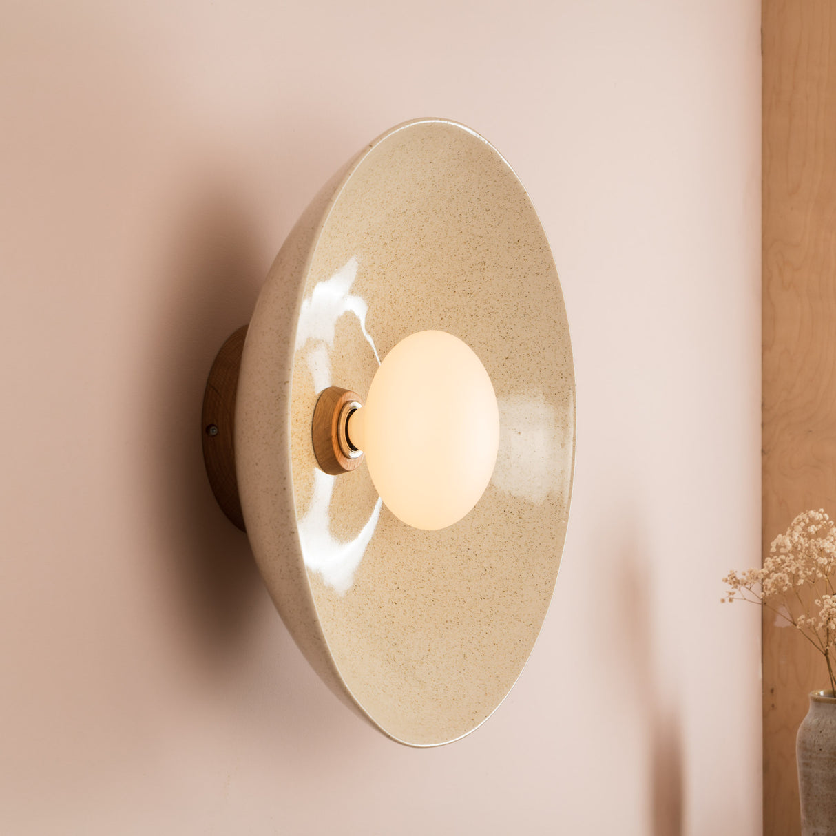 Studio Haran XL Dawn Flush Wall Light in Ceramic and Oak