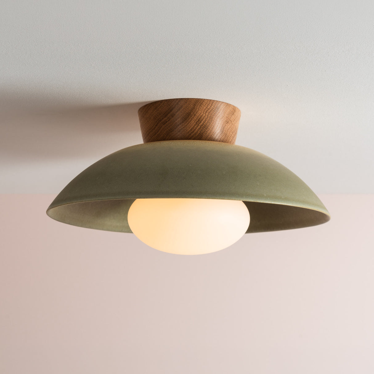 Studio Haran Dawn Flush Ceiling Light in Ceramic and Oak