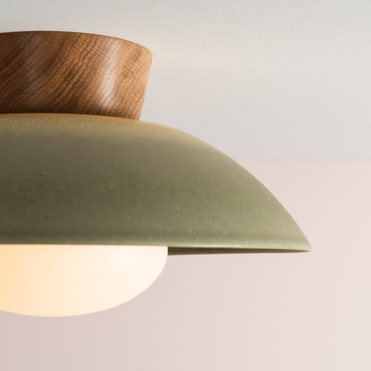 Studio Haran Dawn Flush Ceiling Light in Ceramic and Oak